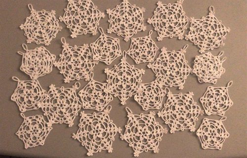 Brenda.  Crocheted snowflakes.
